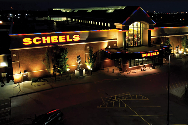 Scheels building with Oelo permanent lighting solution